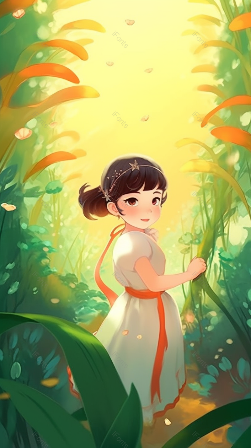 女孩在丛林间特写彩色手绘插画,插画/手绘图,插画/手绘图库,插画/手绘图下载,插画/手绘